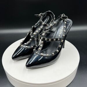 PLEASER Black Pump with Silver Studs